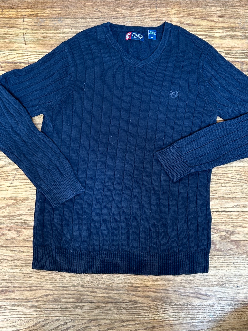 Chaps Men's Dark Navy Ribbed V-Neck Sweater